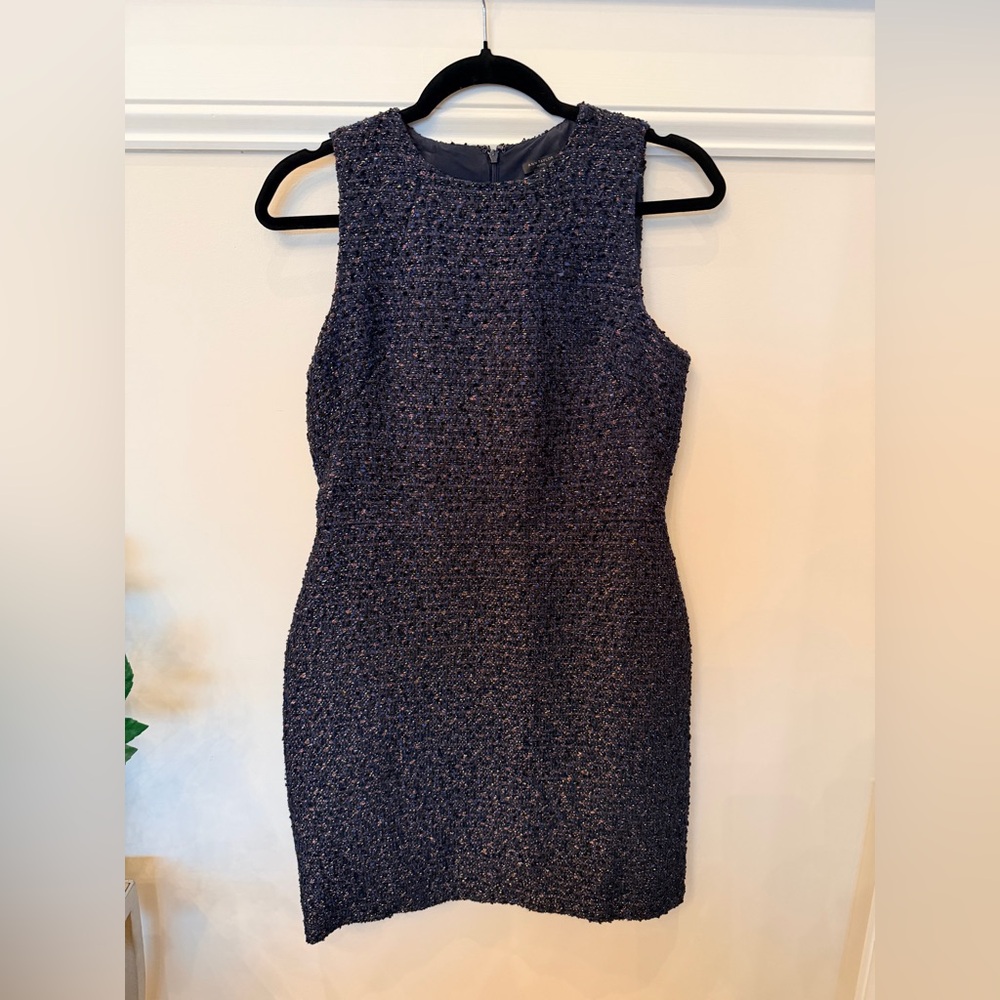 Ann Taylor Petite Tweed Sheath Dress Blue